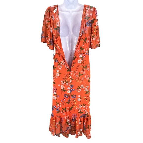 Calvin Klein NWT Womens 6 Floral Chiffon Ruffle Midi Dress Fairycore Bloomcore - Picture 4 of 16